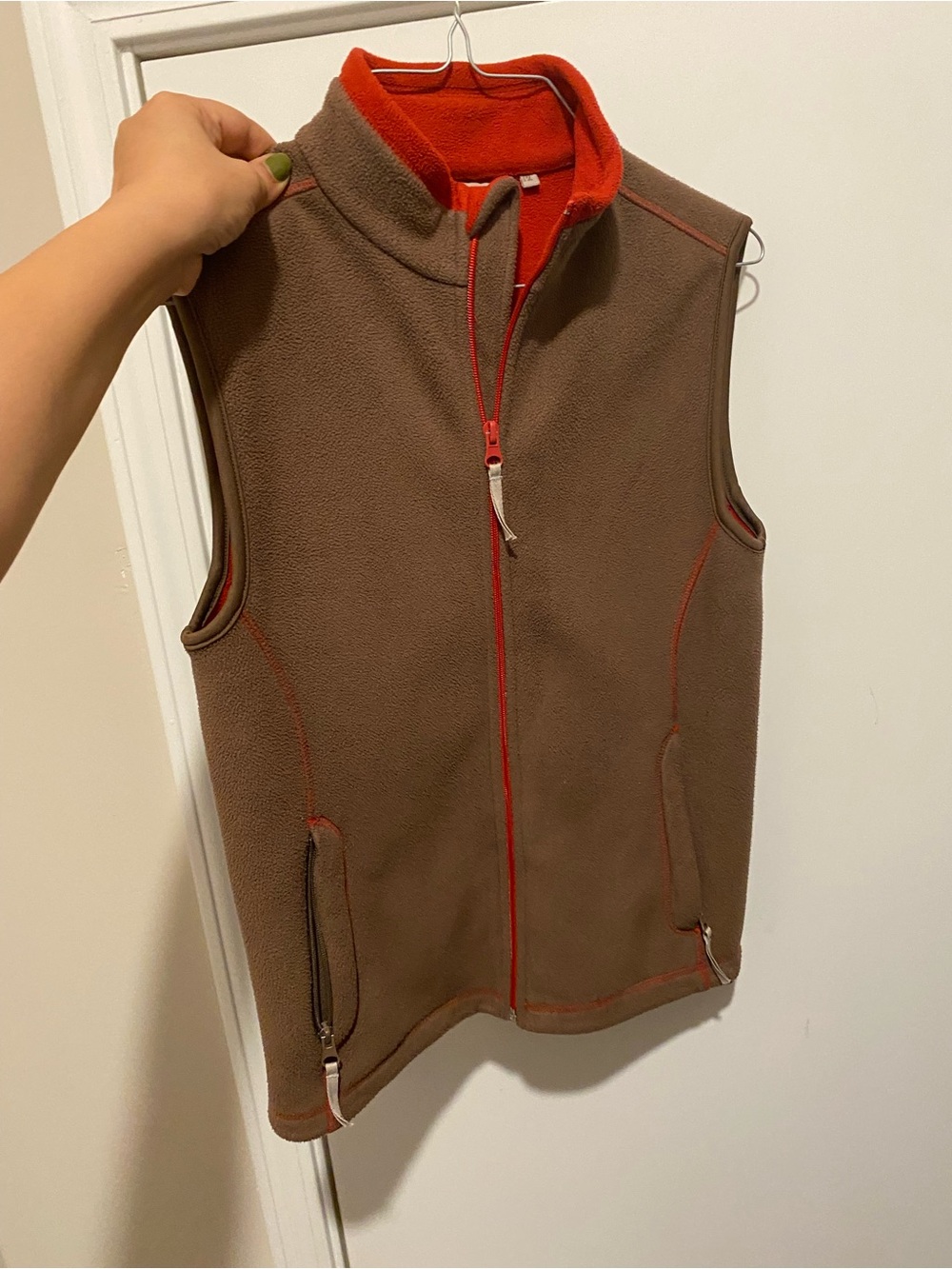 Brown Fleece Vest with Orange Trim